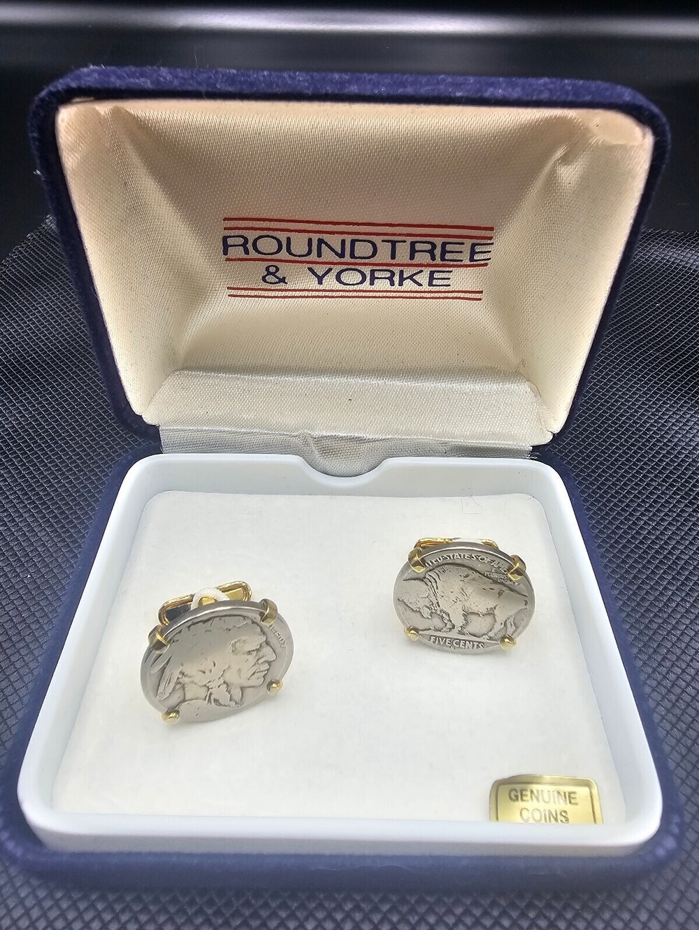 Roundtree & Yorke Genuine Coin Buffalo Nickel Cufflinks in Original Box